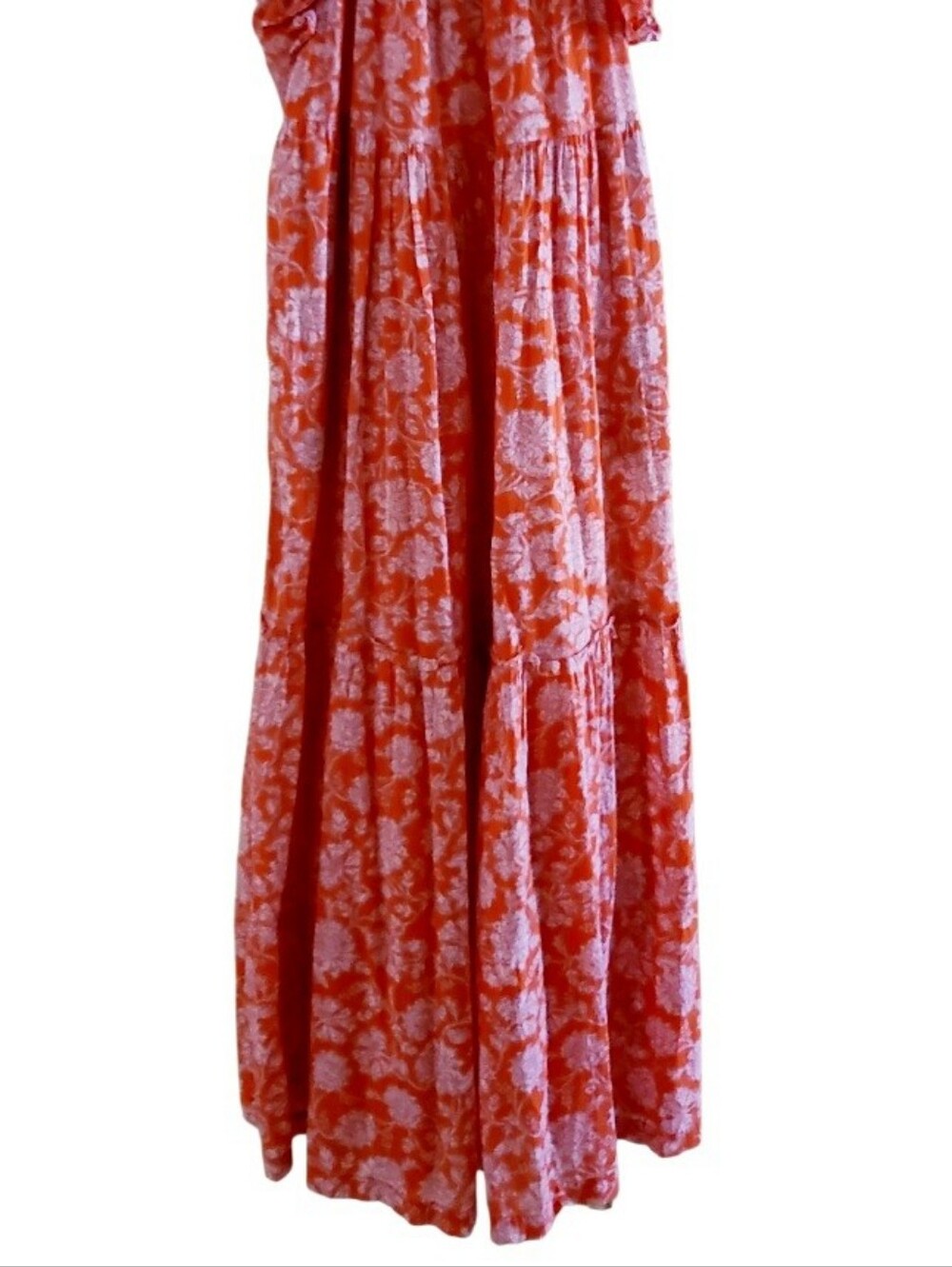 Free People Bonita Printed Midi Dress Coral Floral 100% Cotton Pockets Bohemian - Picture 8 of 17